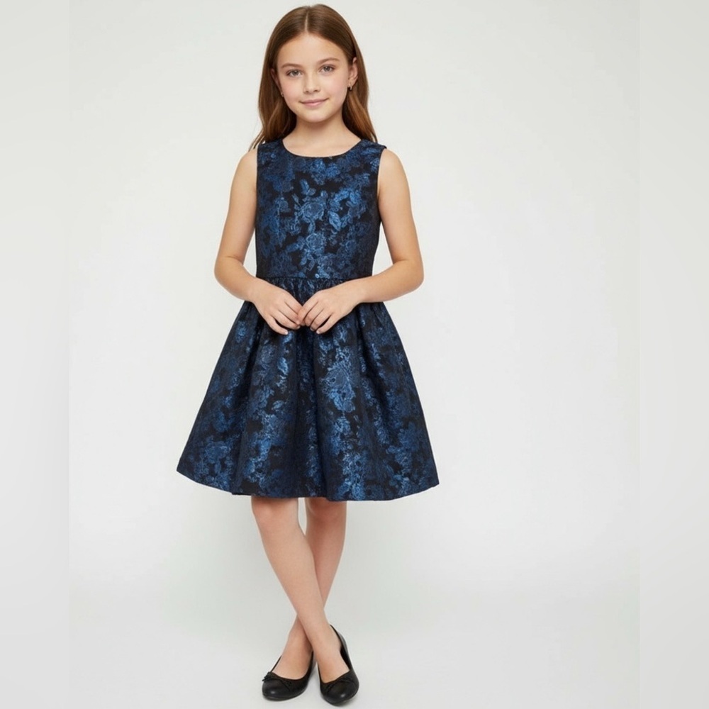 The Children's Place Girls Dressy/Party kids Dress, Size 6 Blue/Black Metallic